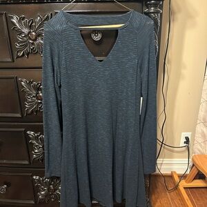 Blueish green Long Sleeve V-Neck Dress